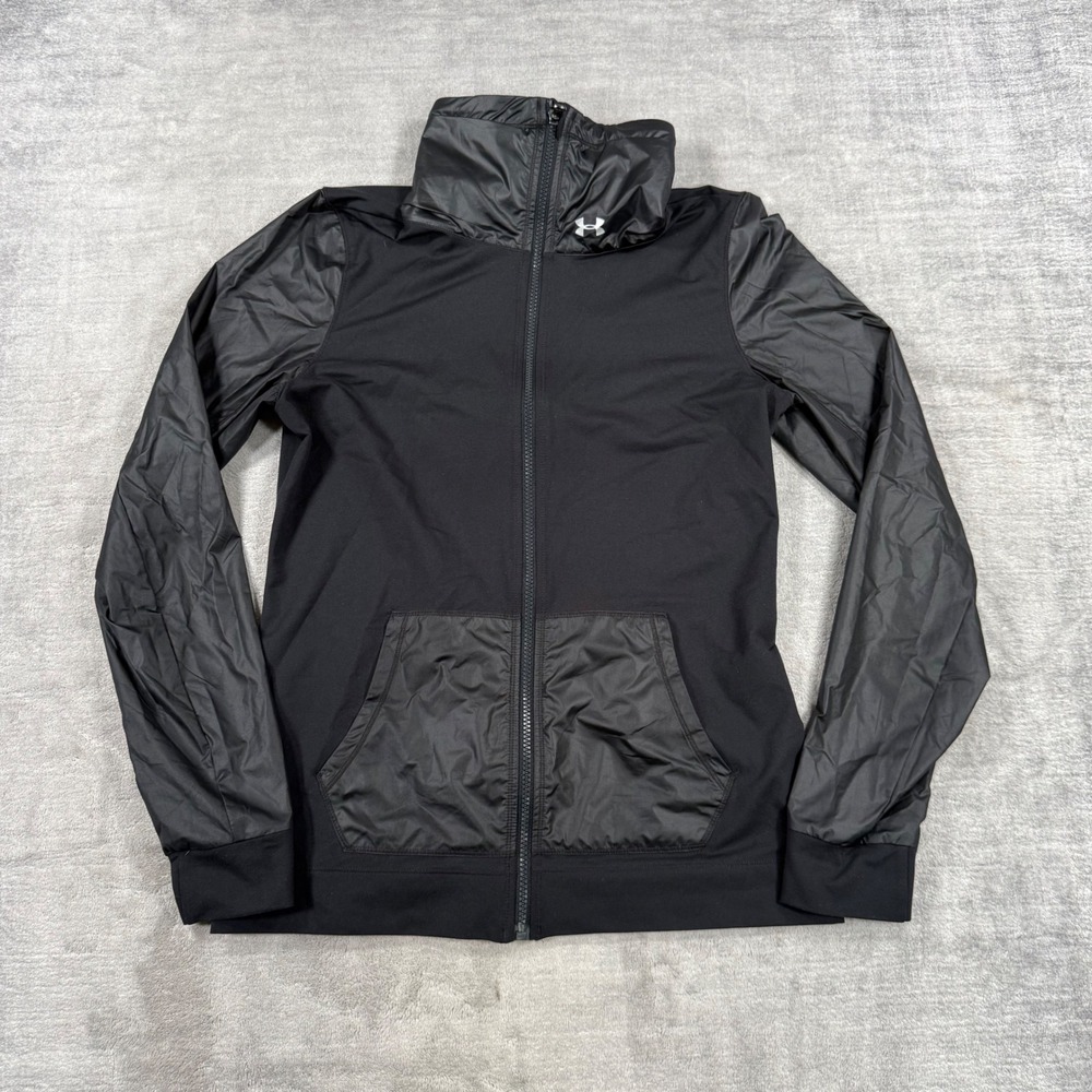 Under Armour Jacket Womens Medium Black Track Hybrid Full Zip Funnel Neck Active